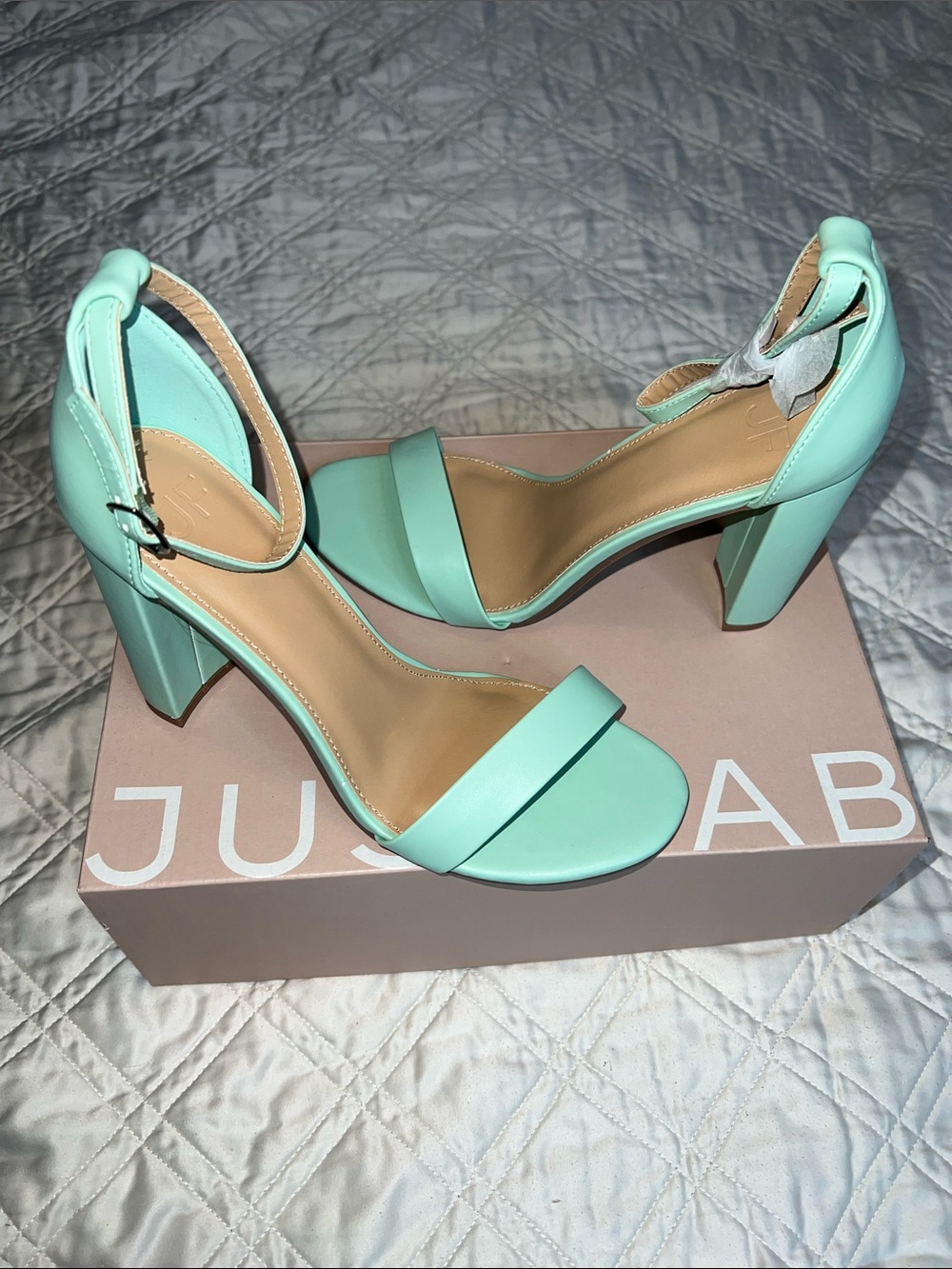 JustFab Mint Green Ankle-Strap Block Heels